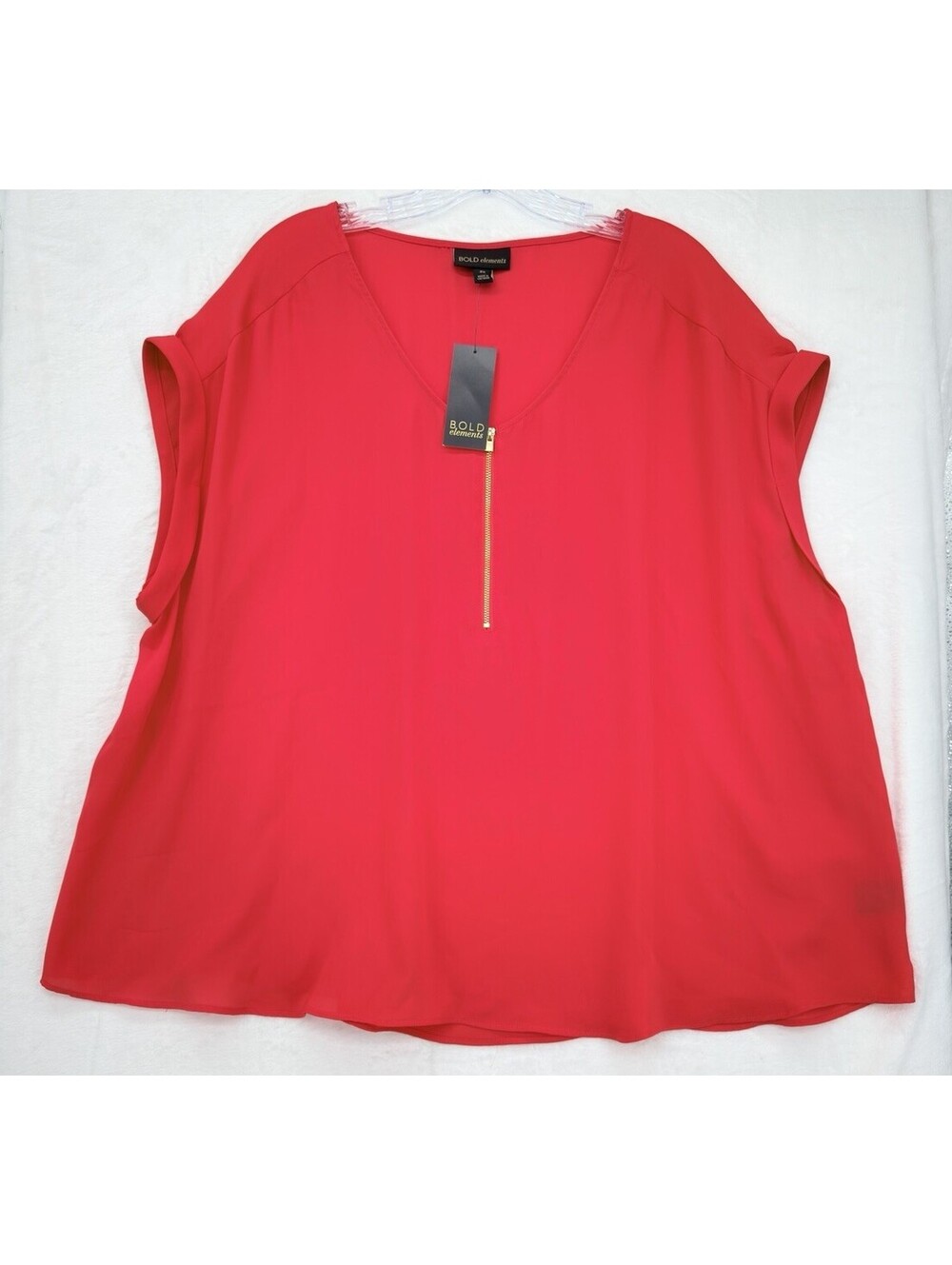 Bold Elements Tops 2X Red Sleeveless Blouse Gold Zipper Plus Size Womens New NWT